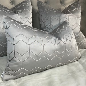 John Lewis & Partners FILMORE Fabric Cushion Cover 12&quot; X 20&quot; Silver Rectangle Designer Fabric High Quality Handmade