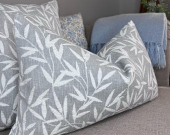 Decorative Cushion Cover 12" x 20" Leaf-patterned, dark olive trailing leaves, scatter cushion cover, Grey  Pillow Cover for country decor.
