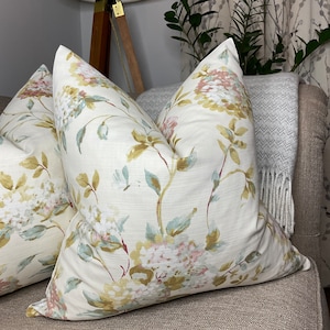 Decorative Floral Cushion Cover Pillowcase 18&quot; / 16&quot; Double Sided Natural Green Cotton Handmade Countryside Decor