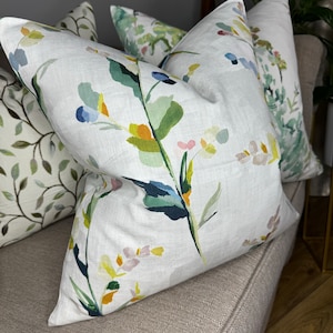 Floral Pillow Cover, John Lewis & Partners Wildflower Spring Cushion Cover, Green Double Sided Handmade In UK, Cotton Linen Fabric