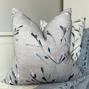 John Lewis & Partners Fabric Nerine Cushion Cover Leaf Design Blue Grey Designer Fabric High Quality Handmade