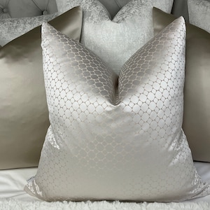 Luxury Cushion Pillow Cover Taupe Ivory Ashley Wilde Designer Fabric Modern High Quality Handmade Geometric Satin Look Made in UK