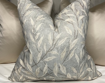 Sanderson Osier Fabric, Leaf Trail Cushion Cover, Decorative Pillow, Sofa Pillow Throw / Countryside Decor - Grey Ivory- Double Sided