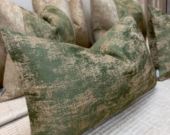 Elegant Olive Green Cushion Cover with Gold Shimmer - Luxury Scatter Pillow Case for Sofa or Bed, CURICO Ashley Wilde