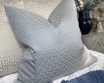 Geometric Cushion Cover • Silvery Blue Textured Fabric • Bill Beaumont Winslet • Double‑Sided Luxury Pillow Sham • Handmade in UK