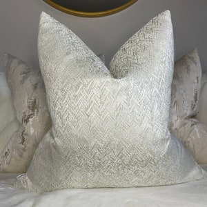 Luxury Cushion Cover, Herringbone Design Pillow Cover, Sofa Bed New Home Gift,  BELLA Ivory - Gold Shimmer Designer Fabric - Double Sided