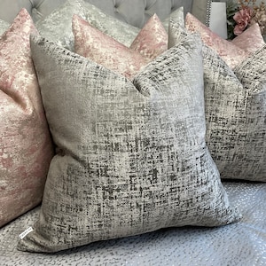 AMELIE  Luxury Textured Cushion Pillow Cover Steel Grey Silver For Sofa Bed or Throw. Designer Fabric High Quality Handmade