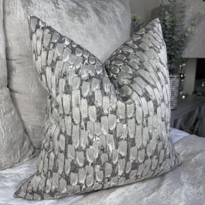 Luxurious cushion cover, grey silver abstract design pillow cover, scatter cushion cover for sofa bed, Designer Ashley Wilde Fabric, METEOR