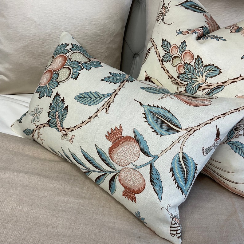 Linen SCHUMACHER Campagne Peacock & Rouge - French Floral Design ...