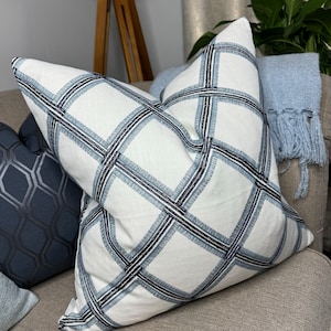 Blue White Navy Cushion Cover, Embroidered Geometric Design Pillow Cover, Sofa Throw Pillow - Double Sided - Pillow Cover John Lewis Fabric