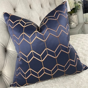 Filmore John Lewis Fabric, Dark Sky Blue / Orange Geometric Cushion Cover, Pillow Sham, Woven Jacquard/ Made in UK