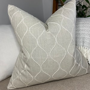 Ogee Embroidered Cushion Cover, Pillow Cover, Throw Pillow, Ellewood Knot John Lewis Furnishing Fabric, NATURAL