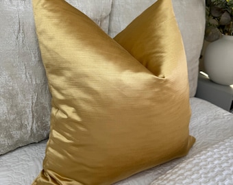 Satin Look Luxury Yellow Gold Cushion Cover, Textured Satin Throw Pillow cover, scatter cushion cover for sofa bed , Designer Guild Fabric