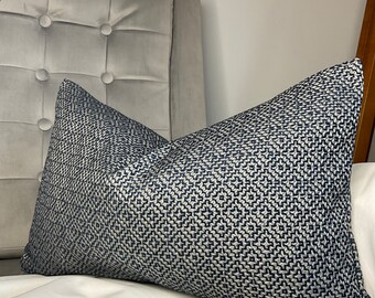 Sanderson Linden NAVY Cushion Cover, Decorative Pillow 12" x 20" - Geometric Design,  , Sofa Pillow Throw / Worldwide Shipping!