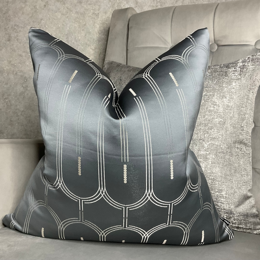 Rialto Fabric John Lewis , Art Deco Geometric Steel Grey , Metallic