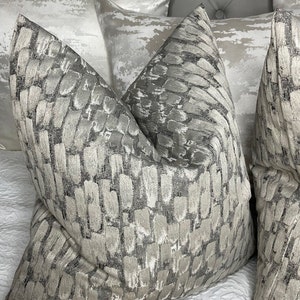 Meteor Luxury Cushion Cover, Pillow Sham For Sofa Bed or Throw Designer Fabric Ashley Wilde High Quality Handmade Grey - Champagne DM Sample