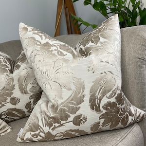 Elegant Mocha Satin Look Damask Cushion Cover, Pillow Cover, Throw Pillow / Worldwide Shipping & Double Sided