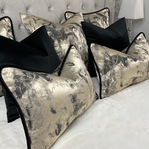 Luxury Pillow, Black Piped Metallic Gold Cushion Cover, Designer Clarke and Clarke NERO Fabric - Handmade Cushion Cover-Black Home