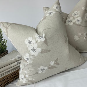 Beige - Neutral Home Decor Floral Cushion Cover, Throw Pillow, John Lewis Fabric Made in UK , Worldwide Shipping