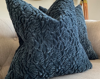 Kirkby Design Roses Indigo Flora Pattern VELVET Cushion Cover, Sofa Pillow Cover, Genuine Fabric KDC5235/02 , Handmade Worldwide Shipping !