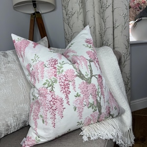 Laura Ashley Floral cushion cover 22&quot; Wisteria Pink Flowers Cushion Cover, Countryside Pillow Cover,  Decorative Pillow Cover, New Home Gift