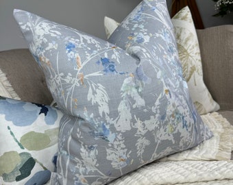 Blue Cushion Cover, Blue - Grey Floral Pillow Cover, Throw Pillow Case, Double Sided - Designer Cushion Cover -Villa Nova Fabric