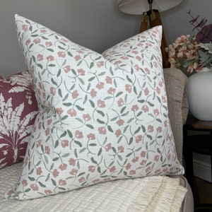Dainty Floral Design Pillow Cover - Pink Green White ,Decorative Cushion Cover, Floral Design Pillow Cover - John Lewis Fabric, Scallop