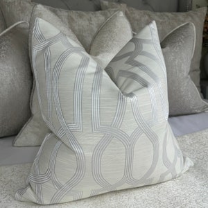 Luxury cushion cover, geometric pillow cover, designer scatter cushion cover, natural silver pillow cover, Prestigious Textiles Fabric
