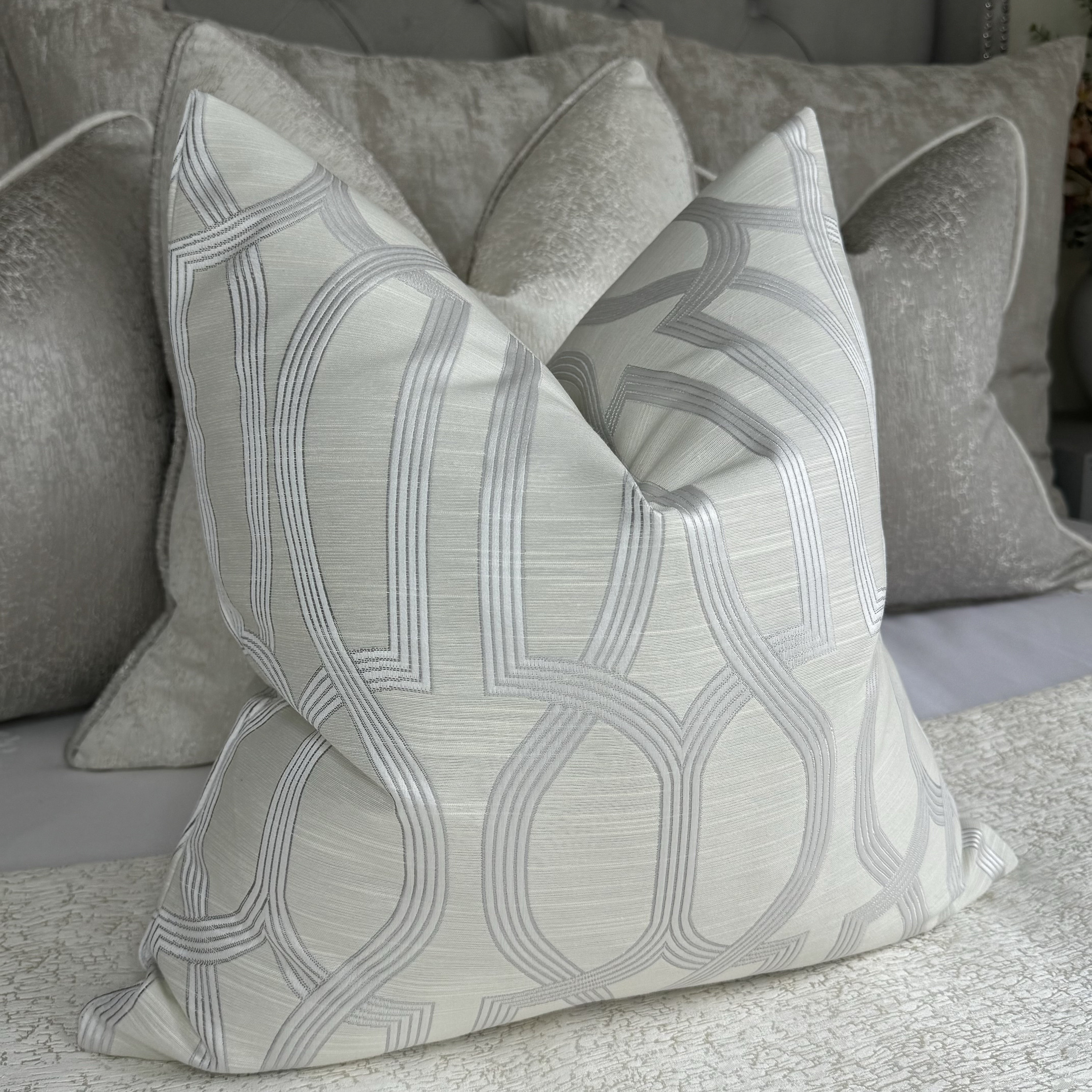Luxury cushion cover, geometric pillow cover, designer scatter cushion cover, natural silver pillow cover, Prestigious Textiles Fabric