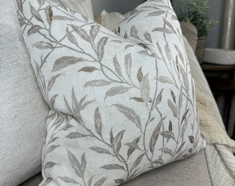 Decorative cushion cover, modern pillow cover, leaf design throw pillow, natural home decor, Sanderson Osier fabric.