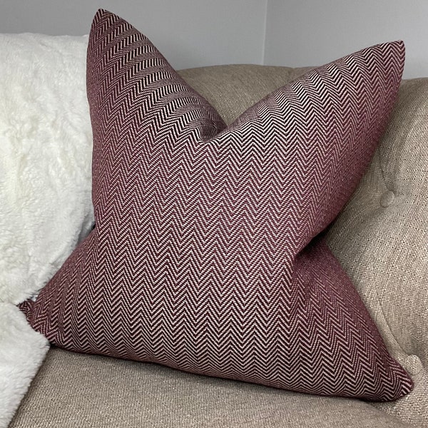Herringbone Cushion Pillow Cover John Lewis & Partners Fabric PLUM  Designer Fabric High Quality Handmade Geometric