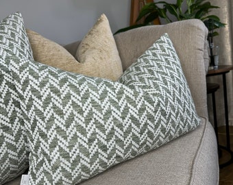 Contemporary Cushion Cover, Scatter Throw Pillow - 12" x 20" , John Lewis Split Chevron Furnishing Fabric, Sage Green - Sofa Pillow