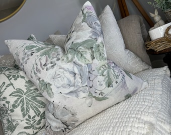 Designer Shabby Chic SANDERSON Fabric Giselle Floral Cushion Cover, Pillow Cover -  Linen Blend