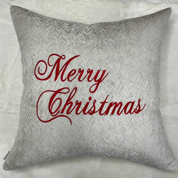 Merry Christmas Embroidered Pillow