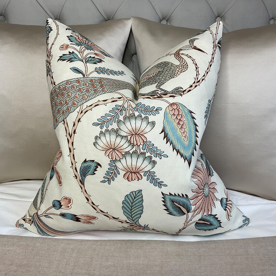 SCHUMACHER Pillow Cover, Linen Pillow Cover, Campagne Peacock & Rouge ...