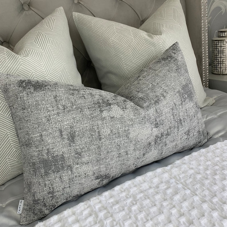 Grey Lumbar Cushion Cover, Scatter Grey Pillow Cover for Sofa or Bed