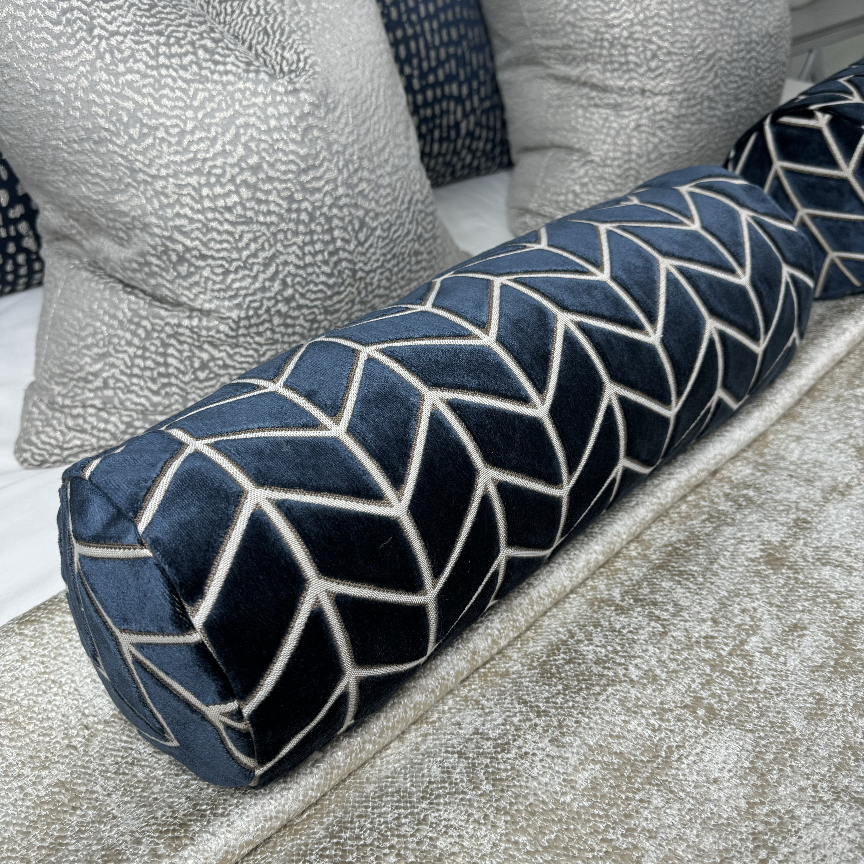 Harlequin Perples Cushion Navy Pillow Geometric Cushion 16 X 6 Plush Velvet Pillow Contemporary Cushion Bolster Cushion Feather Pad Etsy