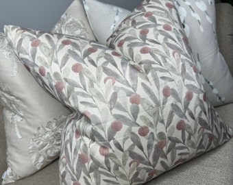 Decorative Pillow Cover Leaf Design Cushion Cover, Sanderson Fabric, Purple-Plum Countryside Decor, Sofa Cushion Cover, Scatter Pillow Cover