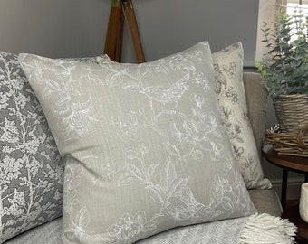 Botanica Bird Cushion Cover - Pillow Cover For Sofa - Chair John Lewis Fabric  French Grey White - NIGHTINGALES - Double Sided