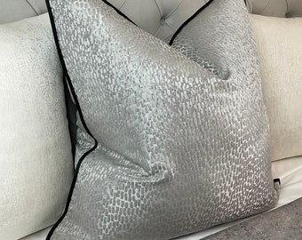 Luxury Cushion Cover, Pillow Cover Contrasting Black Piping Designer Prestigious Textiles ANTELOPE Fabric, Dove - Grey / Luxury Interior