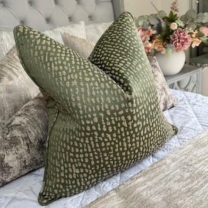 Luxury Cushion Cover, Green & Gold Self-Piped Cushion Cover - Pillow Cover , Designer ESTRADA Ashley Wilde Fabric, Luxury Home Decor