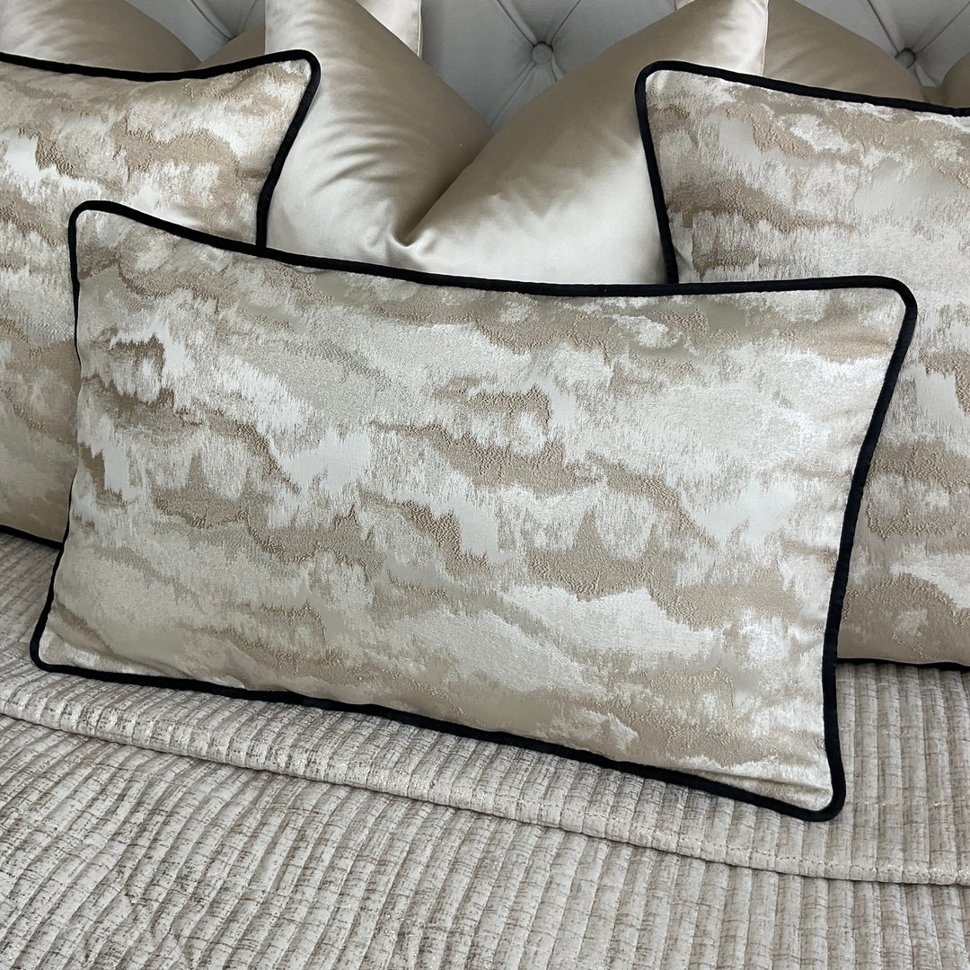 Luxury Cushion Cover, Pillow Cover Contrasting Black Piping Designer