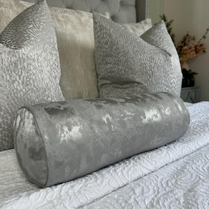 Luxury Bed Cushion, Scatter grey cushion 16&quot; x 6&quot;, decorative metallic grey pillow, accent pillow for sofa or bed, luxury grey bedroom