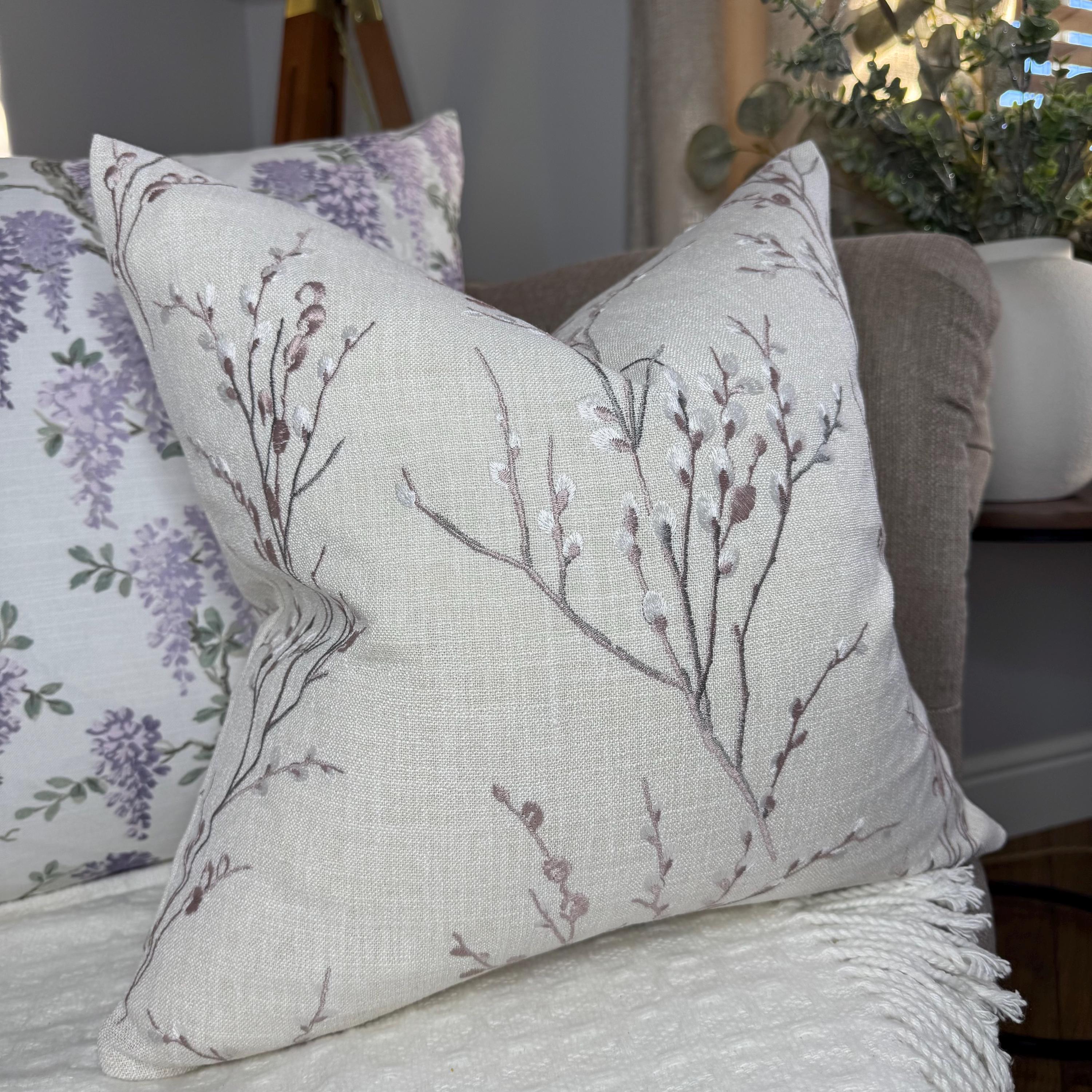 Laura Ashley Pussy Willow Fabric, Embroidered Cushion Cover