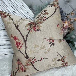 Blossom Cushion Cover, Pillow Cover, Decorative Pillow, Floral Pillow - Countryside Home Made in UK John Lewis DESIGNER Fabric Red , Brown