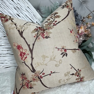 Blossom Cushion Cover, Pillow Cover, Decorative Pillow, Floral Pillow - Countryside Home Made in UK John Lewis DESIGNER Fabric Red , Brown