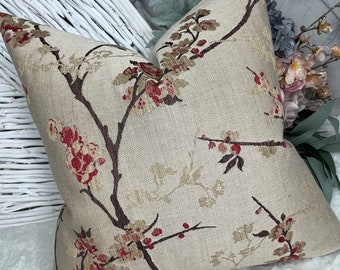 Blossom Cushion Cover, Pillow Cover, Decorative Pillow, Floral Pillow - Countryside Home Made in UK John Lewis DESIGNER Fabric Red , Brown