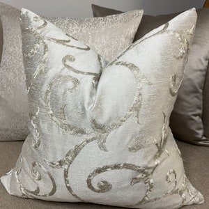 Emroidered cushion cover , pillow throw cover - decorative cushion cover , designer voyage maison acacia aqua fabric , silver - double sided