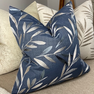 Decorative Navy Blue Cushion Cover, Embroidered Leaf Design Pillow Sham , Pillow Cover , John Lewis Langley Fabric, COUNTRYSIDE Home
