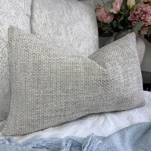 Handmade Grey Textured Lumbar Cushion Cover (12" x 20") – Modern Home Decor Pillow Case